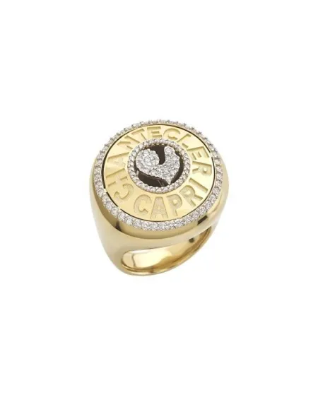 Chantecler Logo Ring in Yellow Gold and Diamonds with Rooster