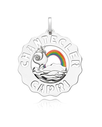 Ciondolo Chantecler Logo Piccolo in Argento con Gallo e Arcobaleno