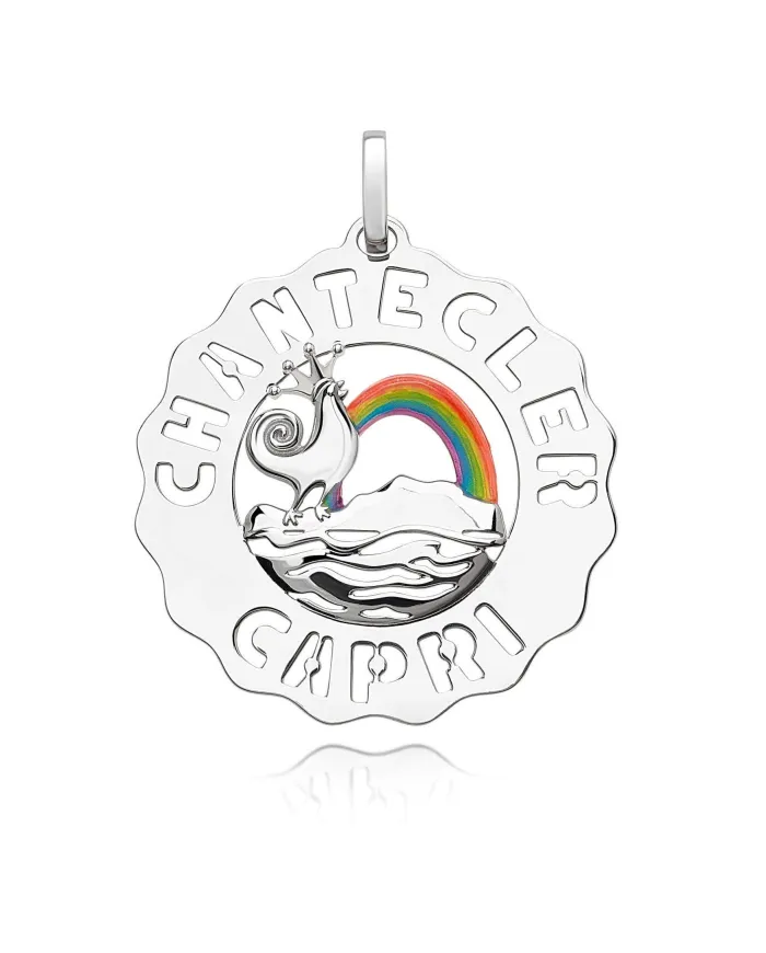 Ciondolo Chantecler Logo Piccolo in Argento con Gallo e Arcobaleno