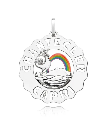 Ciondolo Chantecler Logo Piccolo in Argento con Gallo e Arcobaleno