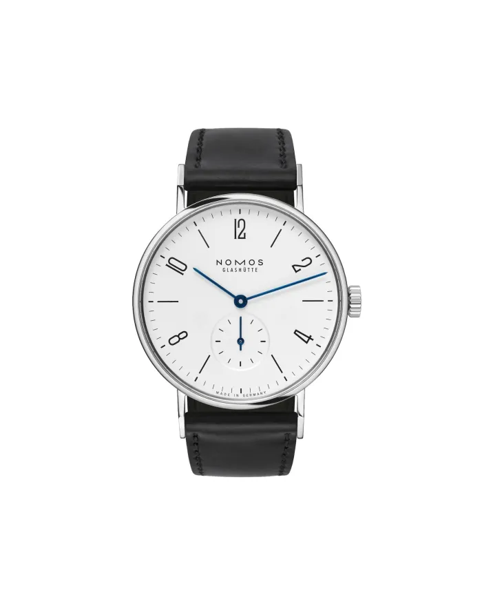 Orologio Nomos Glashütte Tangente 35 con Quadrante Argento e Cinturino in Pelle Nero