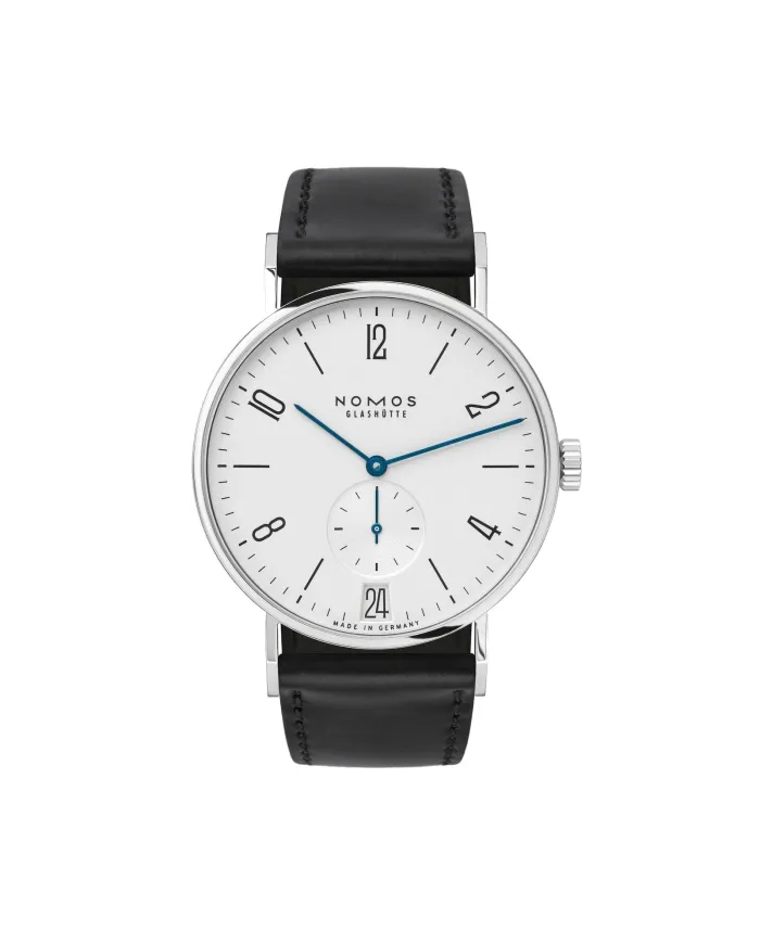 Orologio Nomos Glashütte Tangente 38 Datario con Quadrante Argento e Cinturino in Pelle Nero