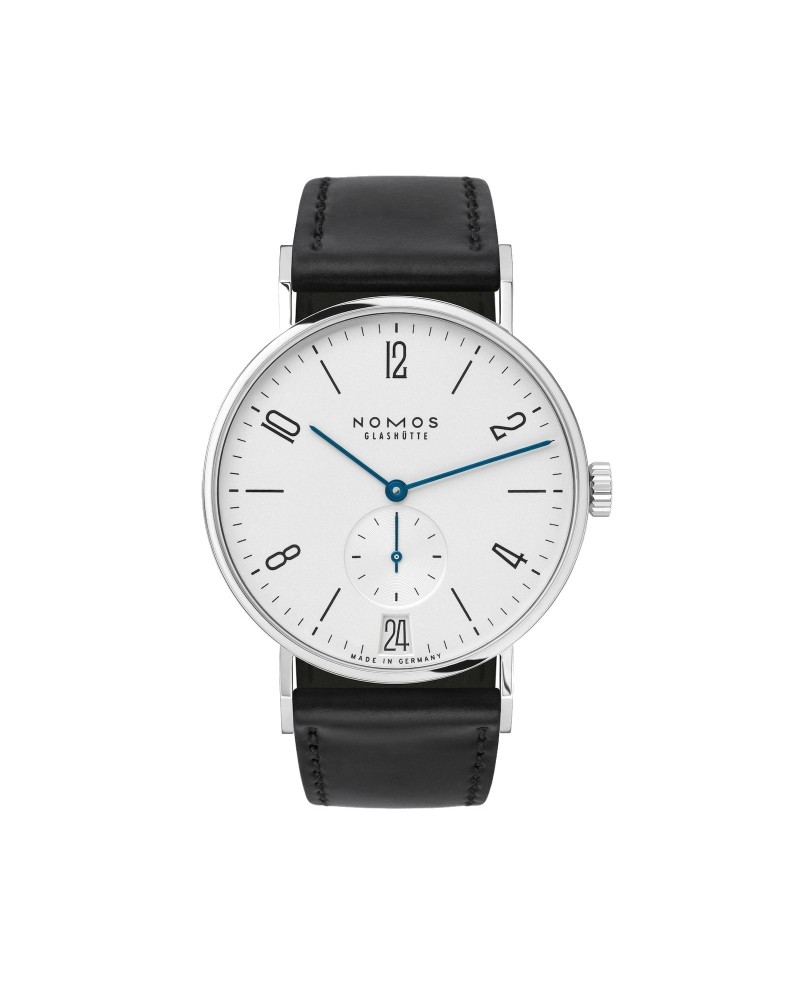 Orologio Nomos Glashütte Tangente 38 Datario con Quadrante Argento e Cinturino in Pelle Nero