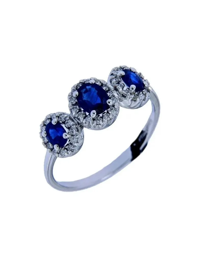 Anello Trilogy Recarlo in Oro Bianco Diamanti e Zaffiri Blu