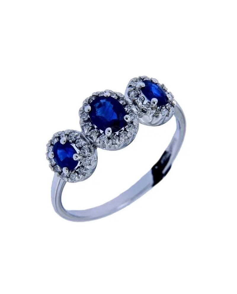 Recarlo Trilogy Ring in White Gold, Diamonds, and Blue Sapphires