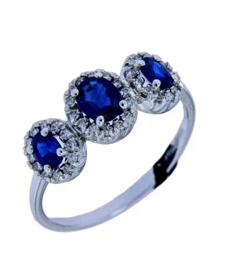 Anello Trilogy Recarlo in Oro Bianco Diamanti e Zaffiri Blu