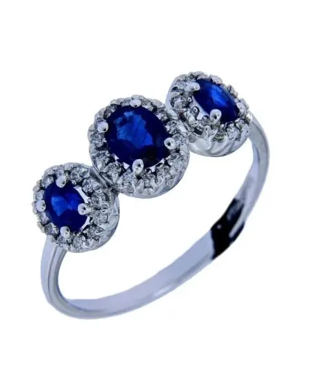 Recarlo Trilogy Ring in White Gold, Diamonds, and Blue Sapphires