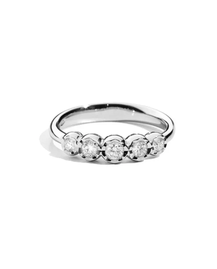 Bague Recarlo Face Round 5 Pierres en Or Blanc et Diamants
