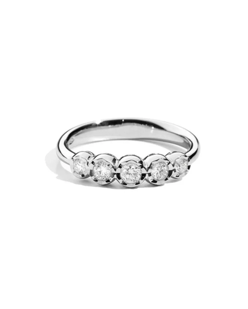 Anello Fedina 5 Pietre Recarlo Face Round in Oro Bianco e Diamanti