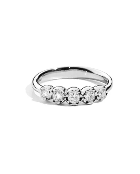 Anello Fedina 5 Pietre Recarlo Face Round in Oro Bianco e Diamanti