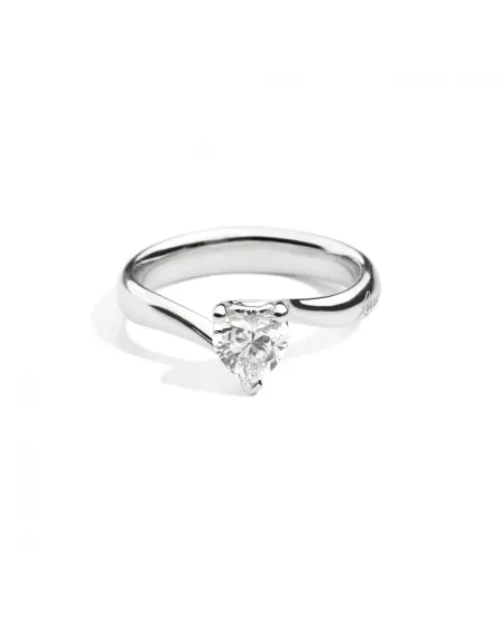 Bague solitaire Valentin Recarlo Anniversary Love en or blanc avec diamant en forme de cœur