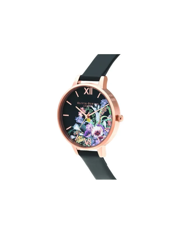 Orologio Olivia Burton Enchanted Garden Nero con Quadrante Floreale e  Cinturino in Pelle | Gioielleria Casella | Orologi al quarzo