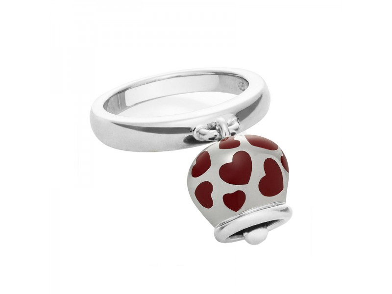 Chantecler Et Voilà Ring in Silver with Double Face Bell with Enamelled Hearts