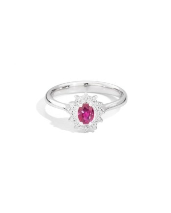 Bague Camélia Recarlo en or blanc, diamants et rubis