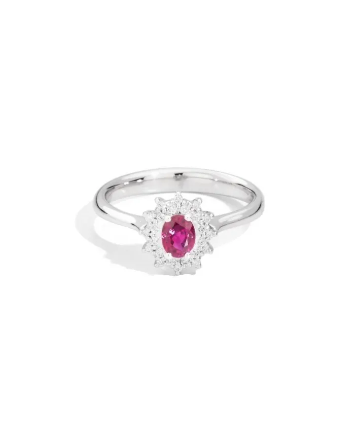 Bague Camélia Recarlo en or blanc, diamants et rubis