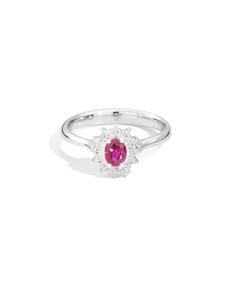 Anello Recarlo Camelia in Oro Bianco Diamanti e Rubino