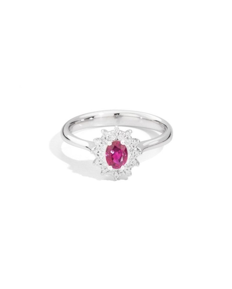 Recarlo Camelia Ring in White Gold, Diamonds and Ruby