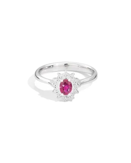 Recarlo Camelia Ring in White Gold, Diamonds and Ruby