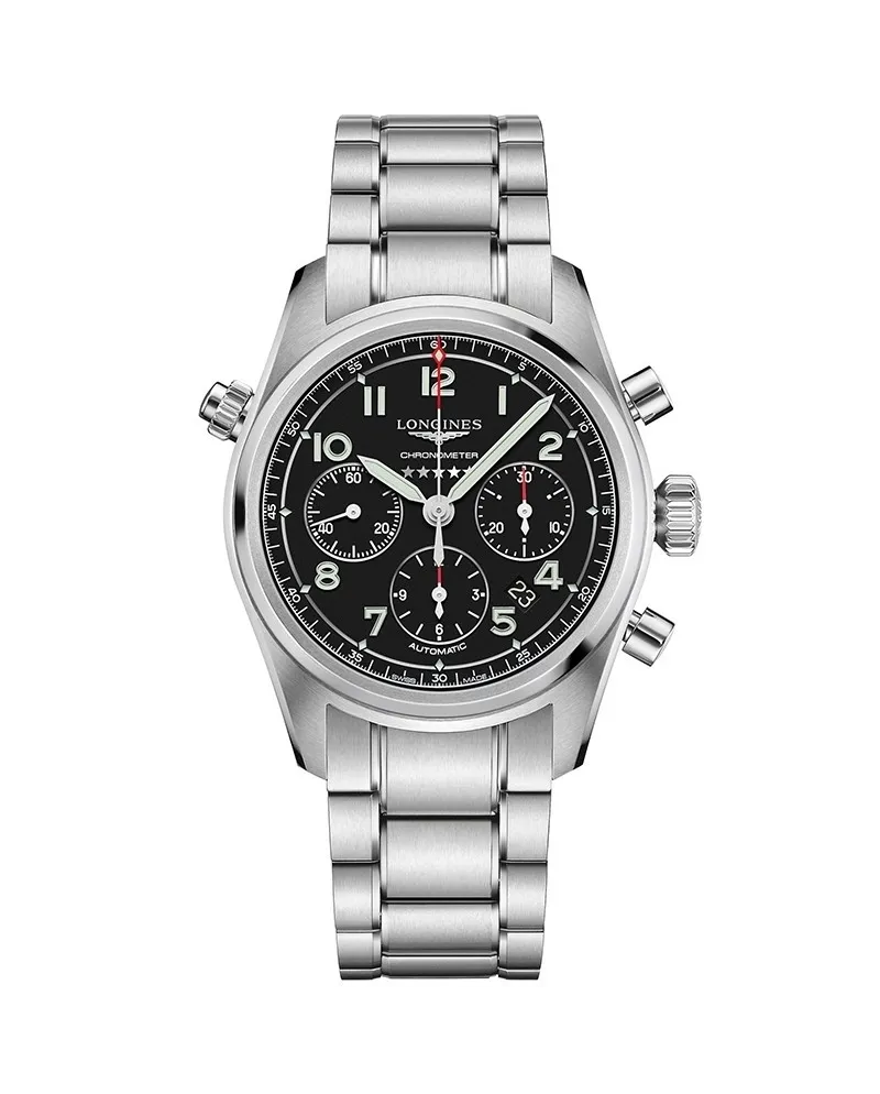Cronografo Longines Spirit con Quadrante Nero e Bracciale in Acciaio Cronografo Longines Spirit con Quadrante Nero e Bracciale in Acciaio