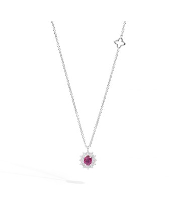 Collier Camélia Recarlo en or blanc, diamants et rubis