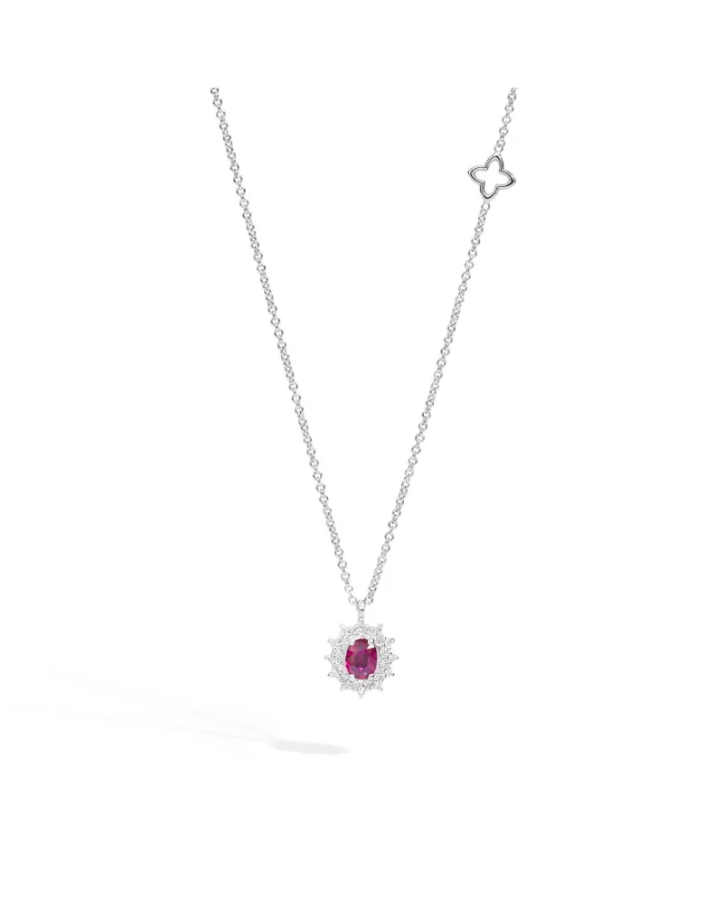 Collier Camélia Recarlo en or blanc, diamants et rubis