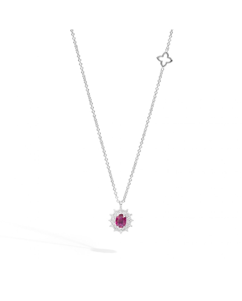 Recarlo Camelia Necklace in White Gold, Diamonds and Ruby