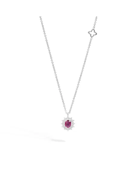 Collier Camélia Recarlo en or blanc, diamants et rubis