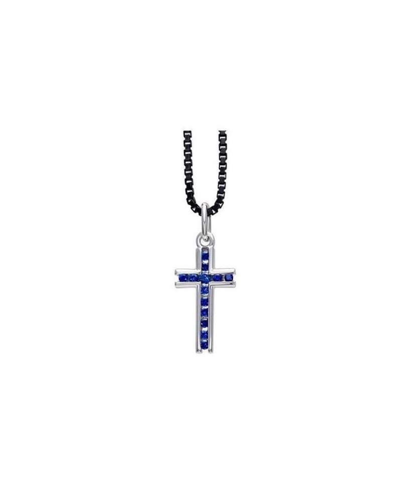 Recarlo Choker in Silver and Ruthenium with White Gold Cross with Blue Sapphires