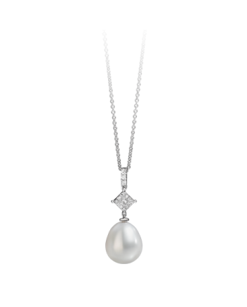 Collier Recarlo Bisanzio en Or Blanc avec Diamants et Pendentif Perle