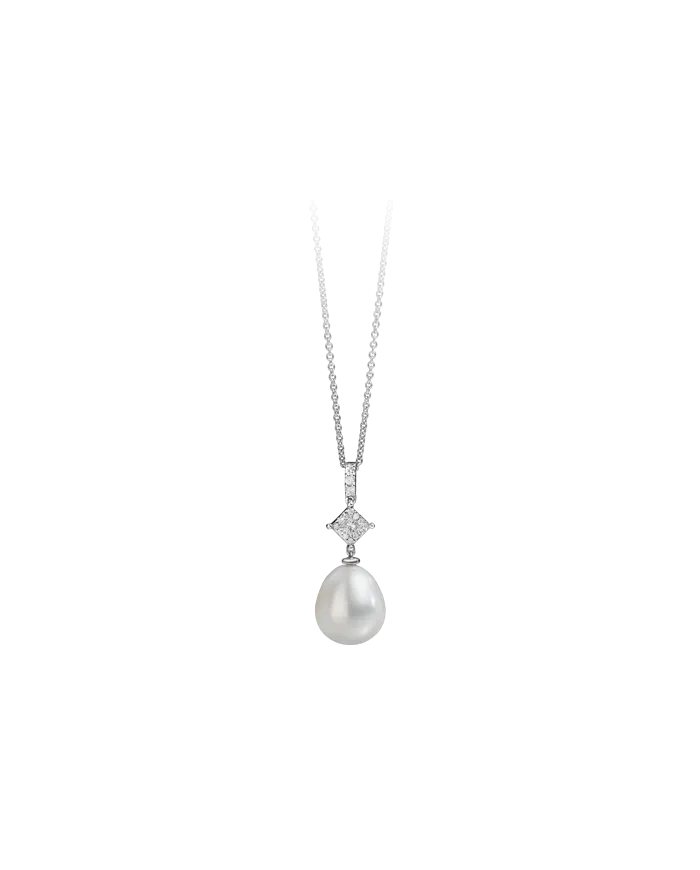 Girocollo Recarlo Bisanzio in Oro Bianco con Diamanti e Perla Pendente