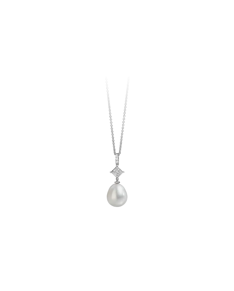 Collier Recarlo Bisanzio en Or Blanc avec Diamants et Pendentif Perle