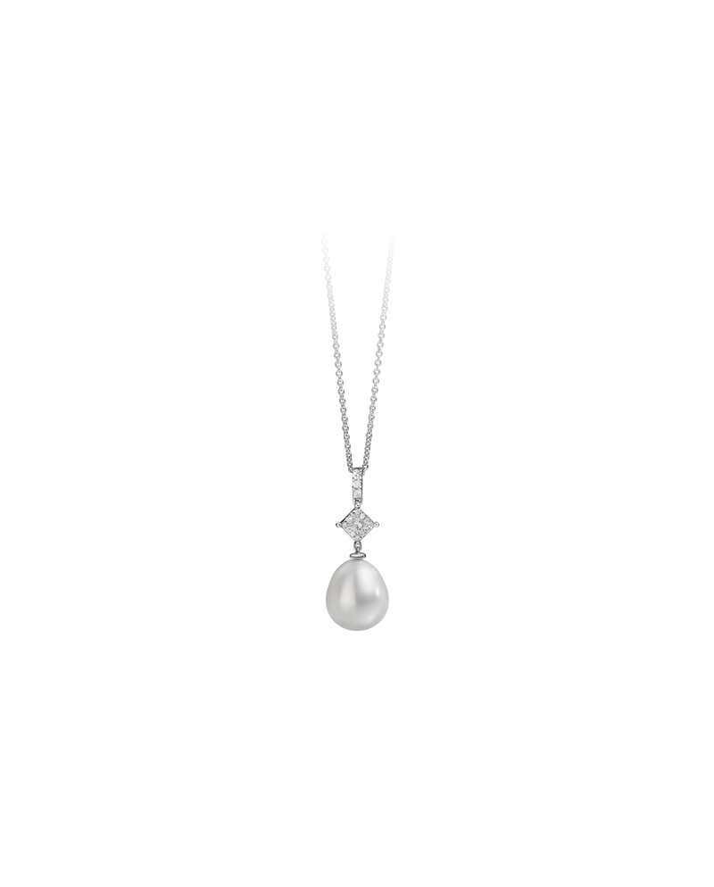 Girocollo Recarlo Bisanzio in Oro Bianco con Diamanti e Perla Pendente