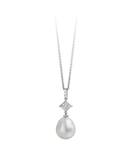 Recarlo Bisanzio Necklace in White Gold with Diamonds and Pendant Pearl