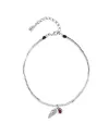 Collana Uno De 50 Desplumando in Cuoio e Argento con Pendente Piuma e Swarovski