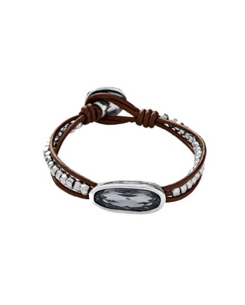 Bracciale Uno De 50 The Tribe in Cuoio e Argento con Cristallo Swarovski