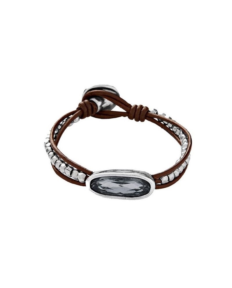 Bracciale Uno De 50 The Tribe in Cuoio e Argento con Cristallo Swarovski
