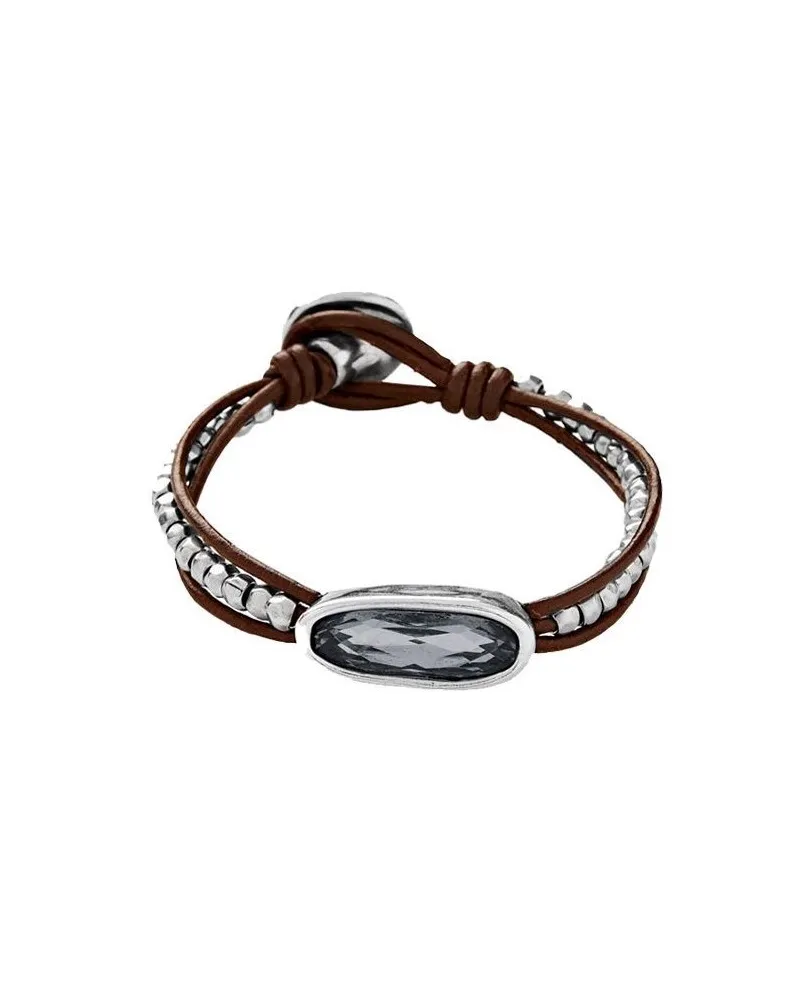 Bracciale Uno De 50 The Tribe in Cuoio e Argento con Cristallo Swarovski