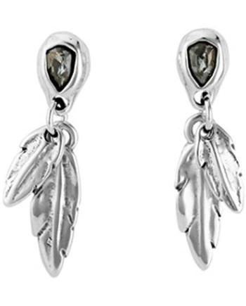 Orecchini Uno De 50 Mirame in Argento con Cristalli Swarovski Grigi e Pendenti Piuma