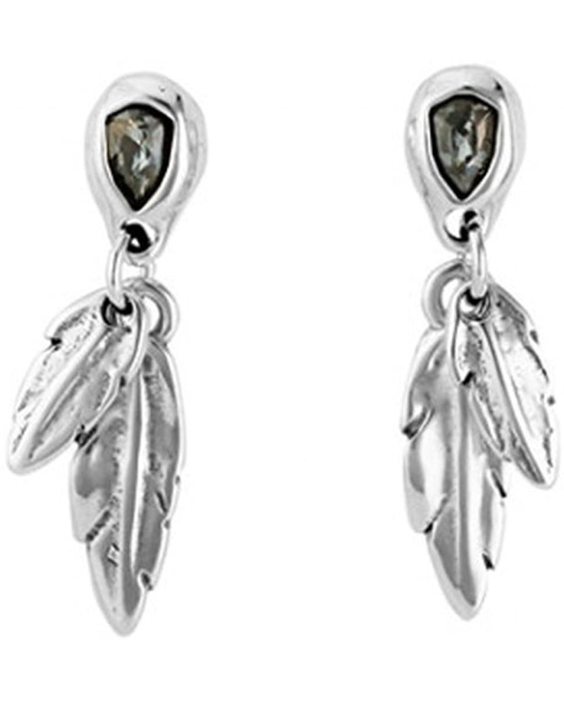 Orecchini Uno De 50 Mirame in Argento con Cristalli Swarovski Grigi e Pendenti Piuma