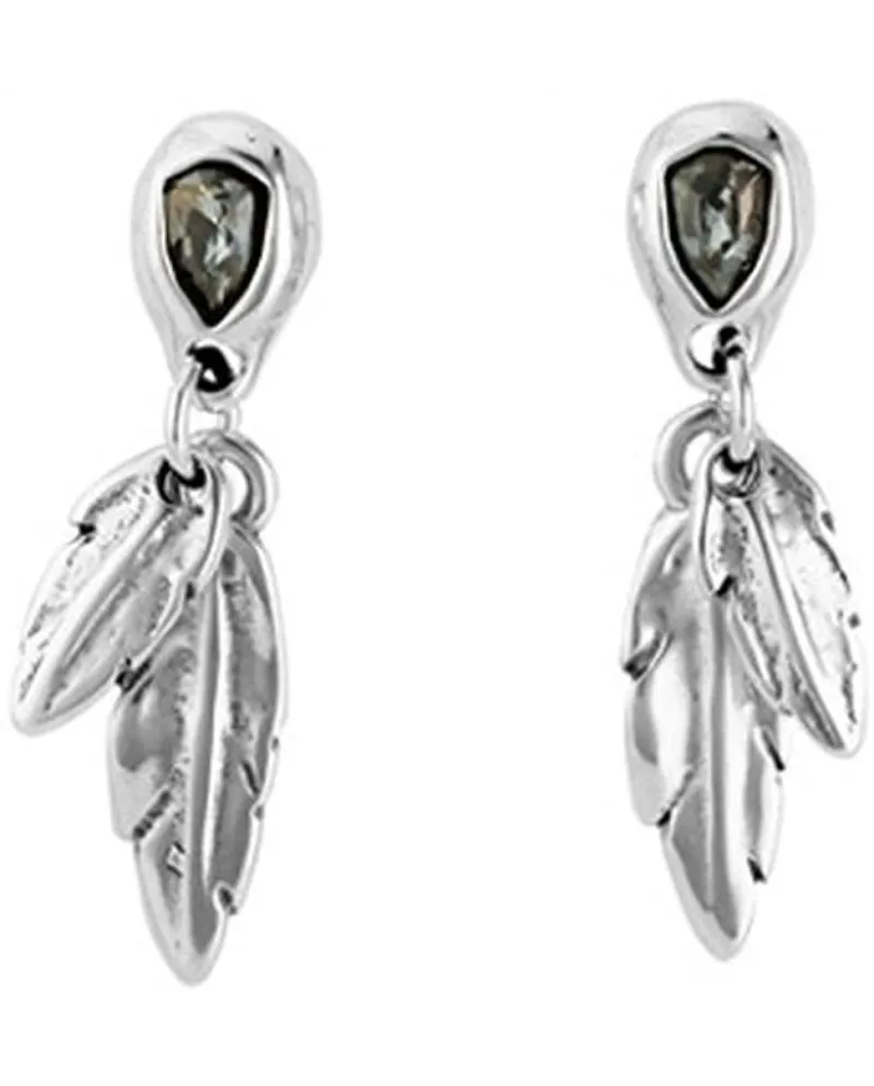 Orecchini Uno De 50 Mirame in Argento con Cristalli Swarovski Grigi e Pendenti Piuma Orecchini Uno De 50 Mirame in Argento con Cristalli Swarovski Grigi e Pendenti Piuma