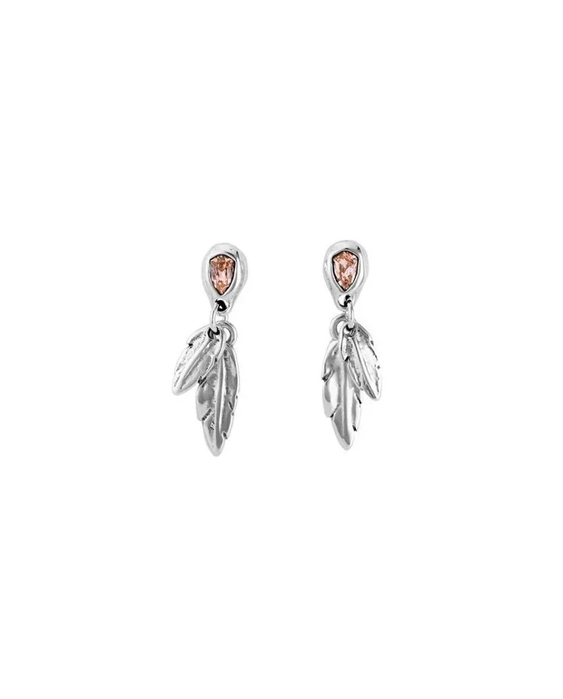 Orecchini Uno De 50 Mirame in Argento con Cristalli Swarovski Rosa e Pendenti Piuma