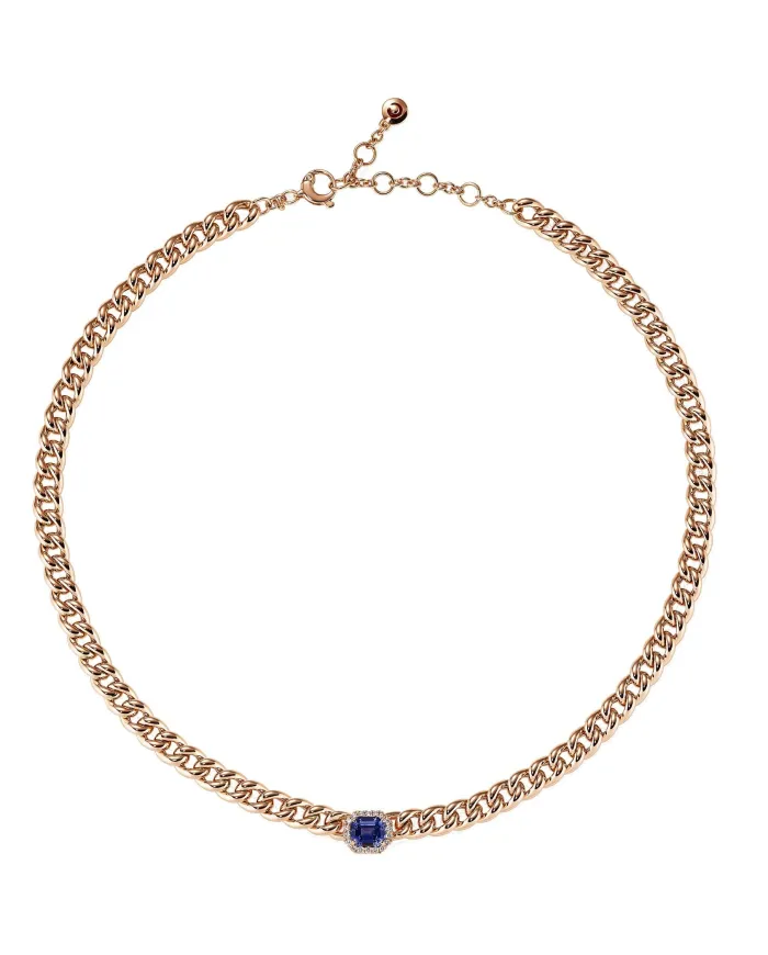 Crivelli Groumette Necklace in Rose Gold with Diamonds and Blue Sapphire