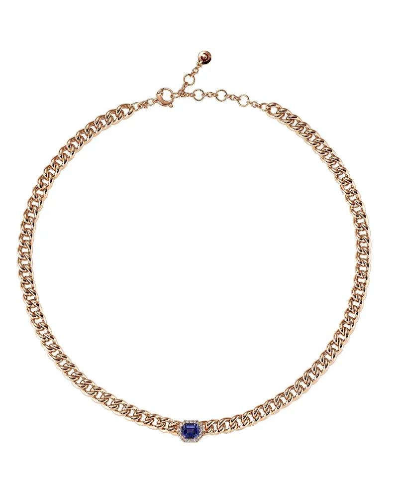 Collier Crivelli Groumette en or rose avec diamants et saphir bleu
