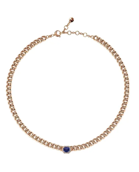 Crivelli Groumette Necklace in Rose Gold with Diamonds and Blue Sapphire