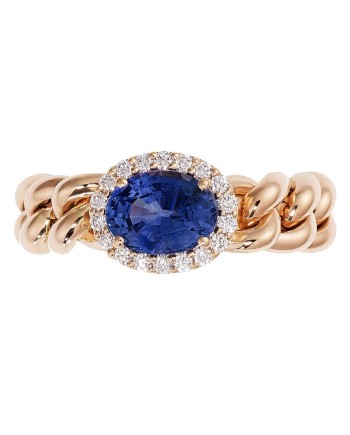 Crivelli Groumette Ring in Rose Gold with Diamonds and Blue Sapphire