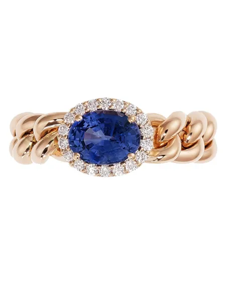 Anello Crivelli Groumette in Oro Rosa con Diamanti e Zaffiro Blu