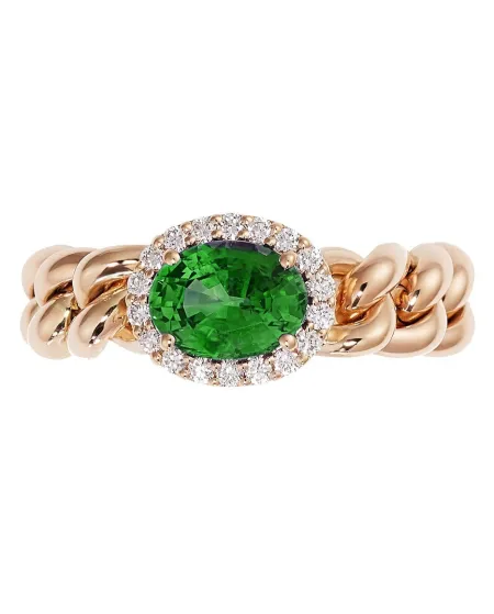 Crivelli Groumette Ring in Rose Gold with Diamonds and Emerald