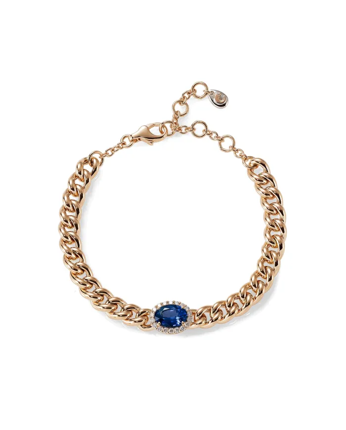 Bracciale Crivelli Groumette in Oro Rosa con Diamanti e Zaffiro Blu