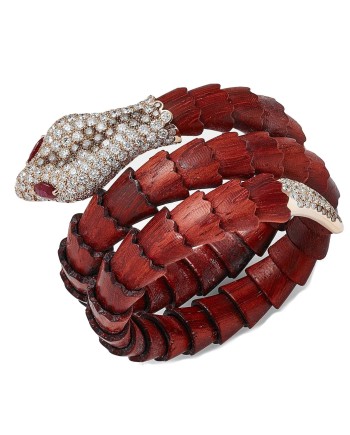 Bracciale Crivelli Serpente in Oro Rosa e Legno con Diamanti e Rubini