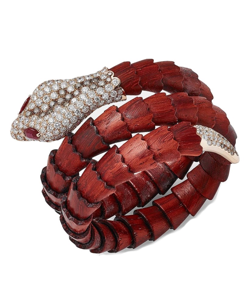 Bracelet Crivelli en or rose et bois avec diamants et rubis